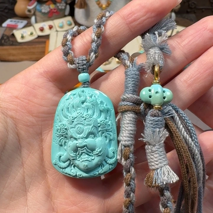 绿松石18K金镶嵌项链大黑天