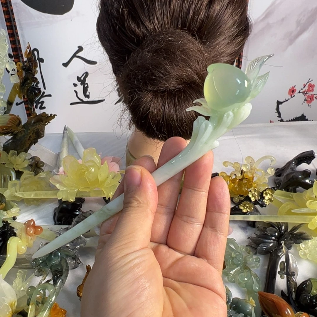 定制蛇纹石玉毛货发饰