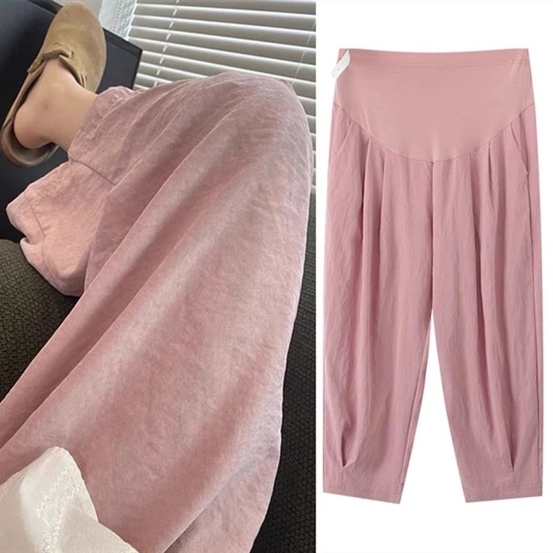 孕妇休闲裤夏季薄款外穿小个子孕妇裤宽松阔腿裤九分垂感显瘦夏装