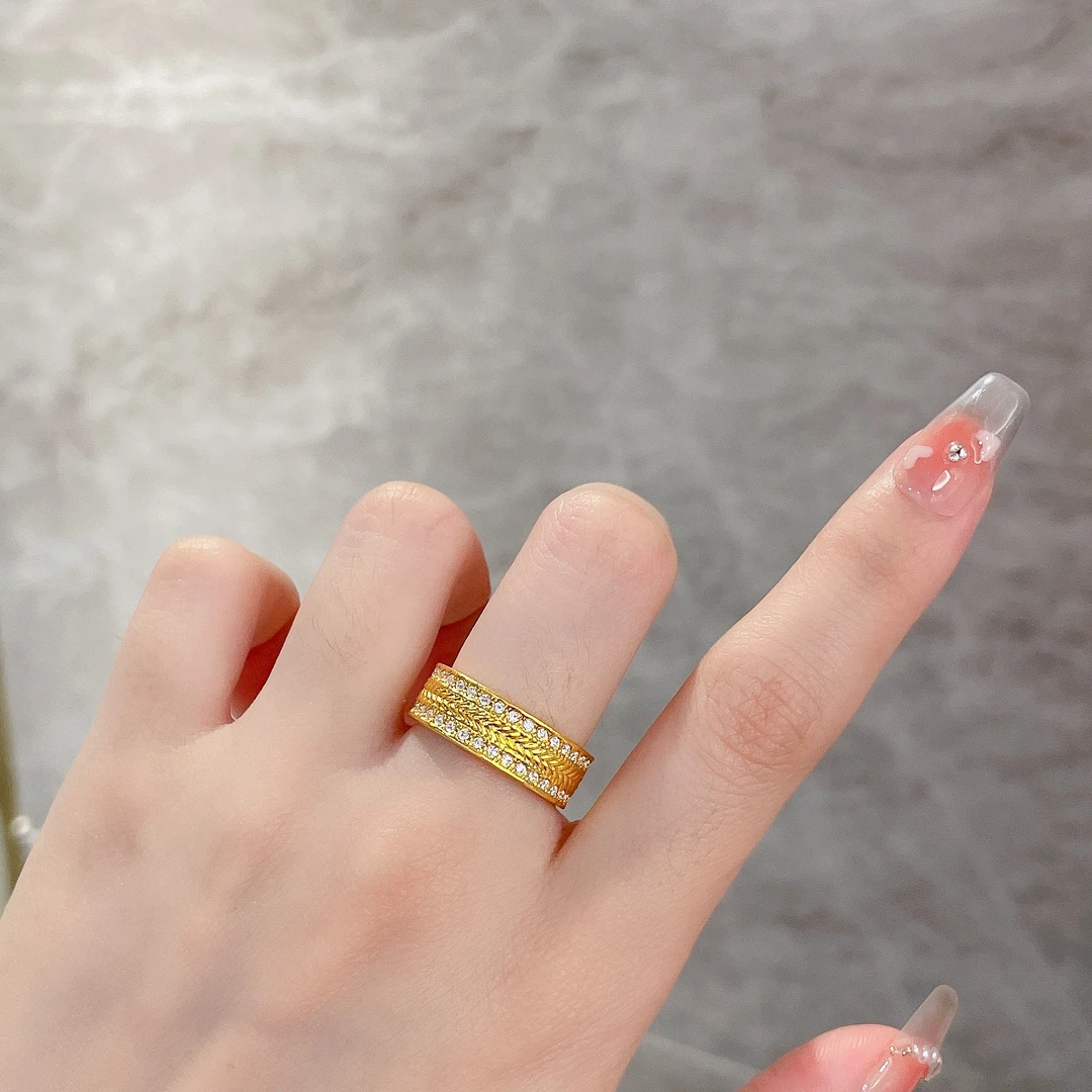 足金999 黄金首饰 5D莫桑 双排麦穗戒指（建议拍大一个码）经典