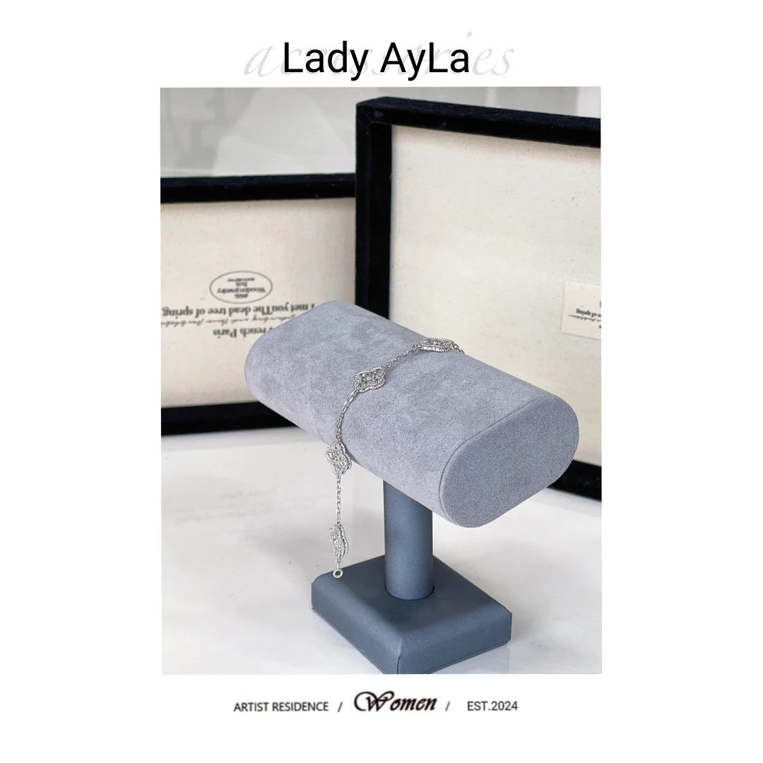 925银合成锆石手链 四叶花草银色 带钻手链百搭小众简约AL923