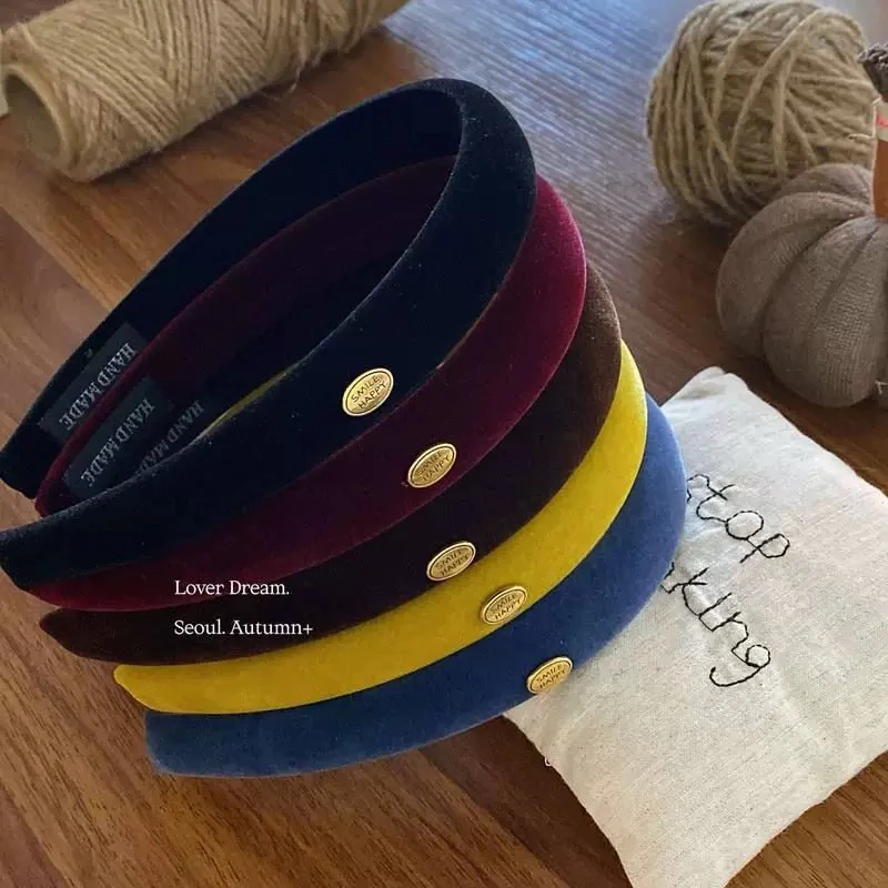 金标窄版丝绒发箍女秋冬复古法式高级感高颅顶压发百搭头箍C007