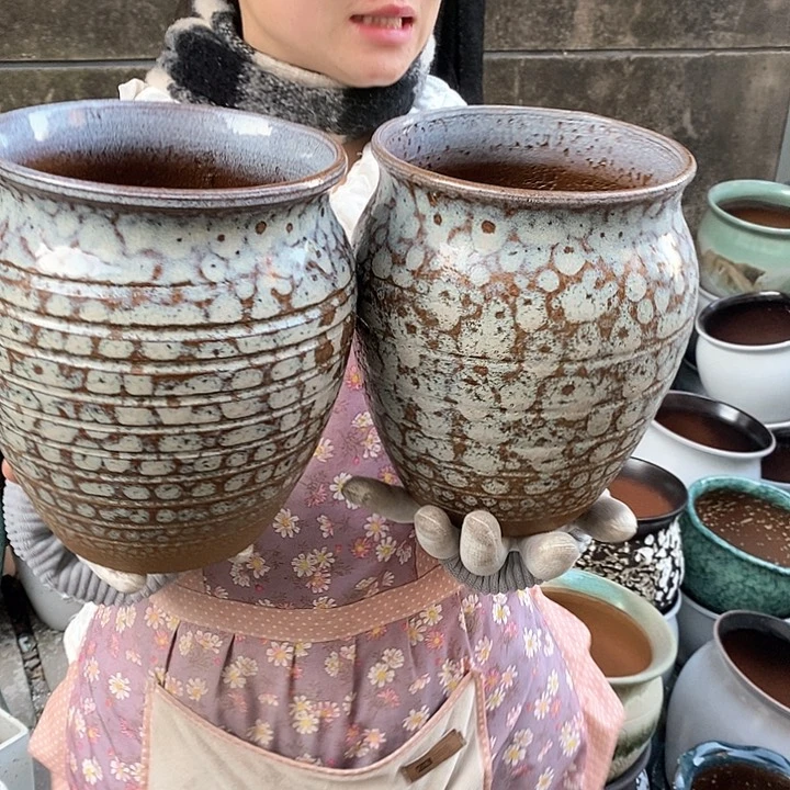 紫砂花盆瑕疵口17高21瑕疵