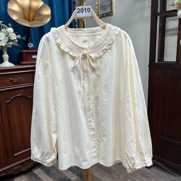 2000-2099号 娃娃领衬衫春装新款温柔甜美软妹上衣春秋款长袖寸衫