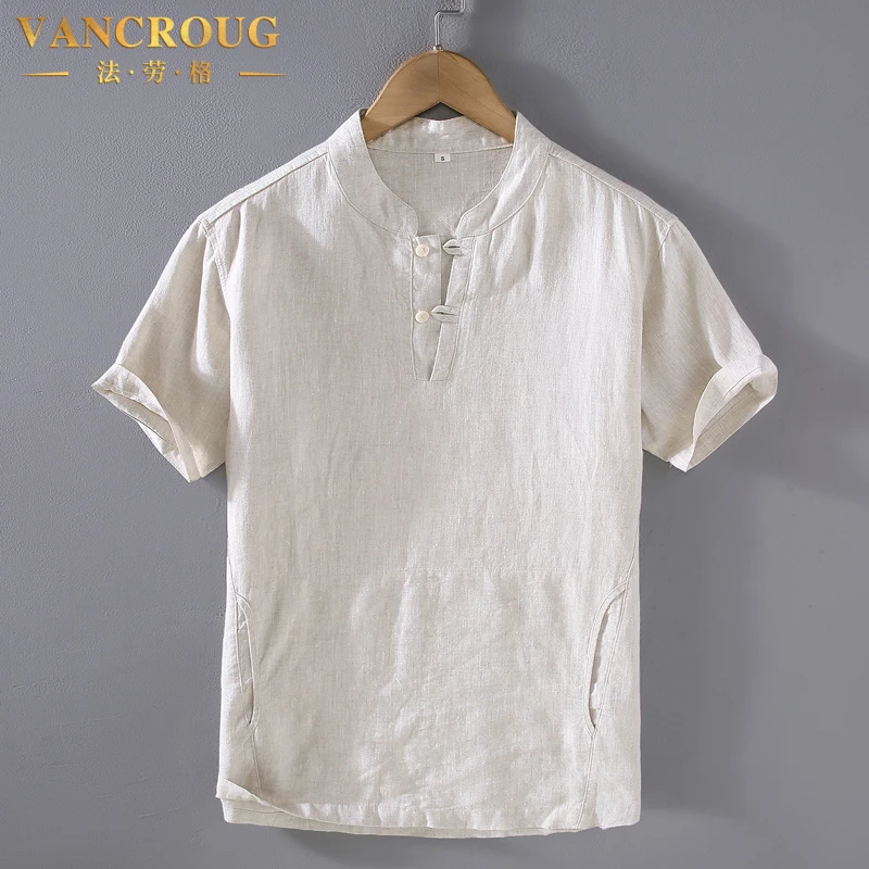 VANCROUG/法劳格短袖T恤男士夏季纯色休闲百搭新中式薄款宽松上衣
