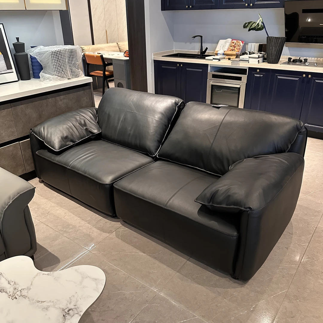 SF6325A现代时尚大象耳朵黑色皮艺沙发220*104*78CM