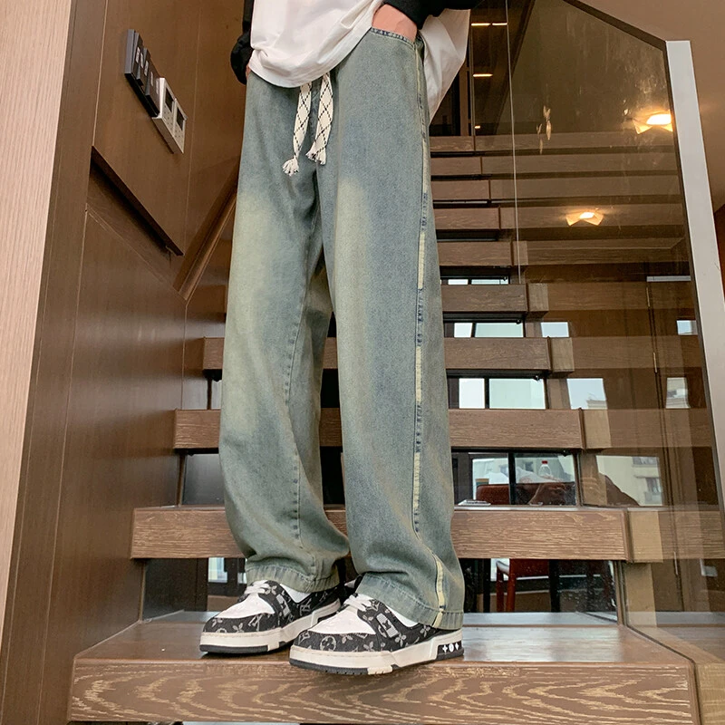 Mexican/稻草人阔腿裤复古高腰直筒型牛仔裤港风春秋美式百搭男士