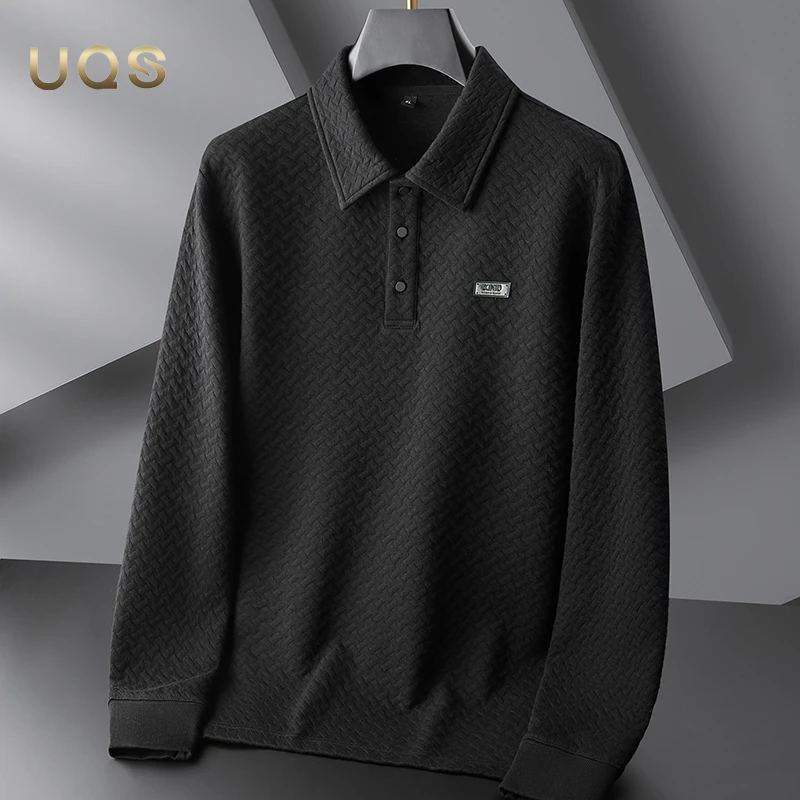 大码男士POLO衫秋季新款翻领卫衣时尚华夫格设计宽松舒适长袖上衣