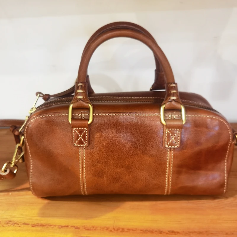 自用经典款枕头包植鞣头层牛皮复古单肩斜挎背包女士手提包可养