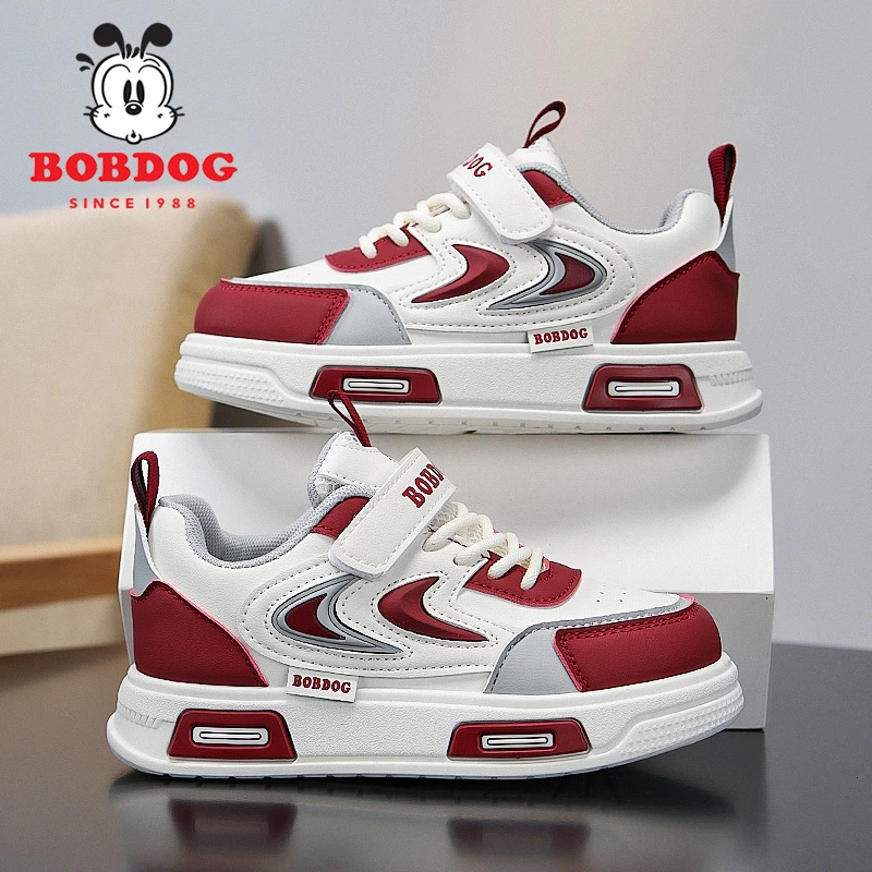 巴布豆童鞋男童板鞋皮面防水女童小学生中大童板鞋春秋休闲鞋S612