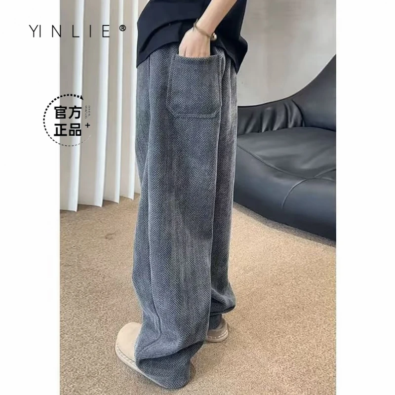 休闲裤男秋冬加绒加厚斑马纹肌理宽松直筒裤阔腿裤重磅卫裤男长裤