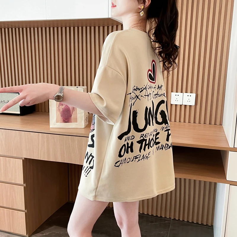 美式纯棉短袖t恤女夏季2025新款韩版宽松减龄百搭大码圆领上衣潮