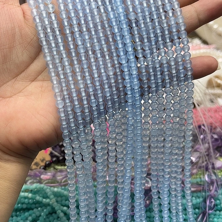 玛瑙/玉髓未镶嵌珠宝半成品一条4mm海蓝宝