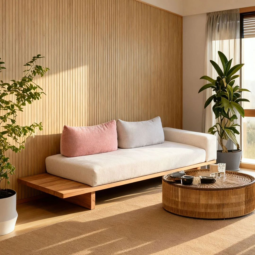 原木风白蜡木直排实木家用客厅中式家具创意不倒翁积木沙发实木