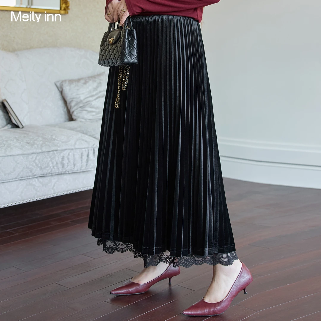 美丽客栈醋酸韩国绒半身裙大码胖mm显瘦遮肚2025新款中长款A字裙