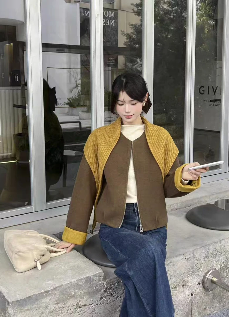 设计款毛呢短外套女2025新款时尚显瘦圆领夹克加厚【送围巾】859#