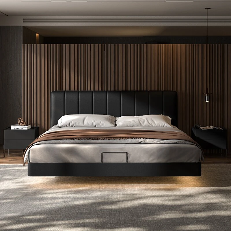 【越映】钢琴键床 意式极简卧室真皮家具双人皮艺别墅大床