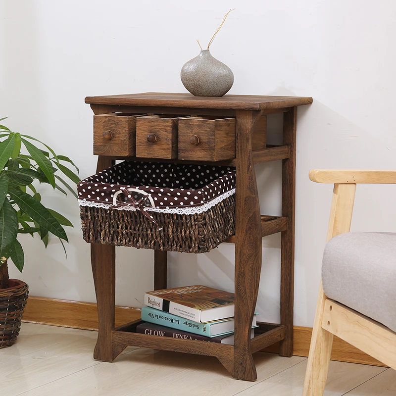 田园复古床头柜实木收纳储物柜四抽收纳斗柜床边柜子