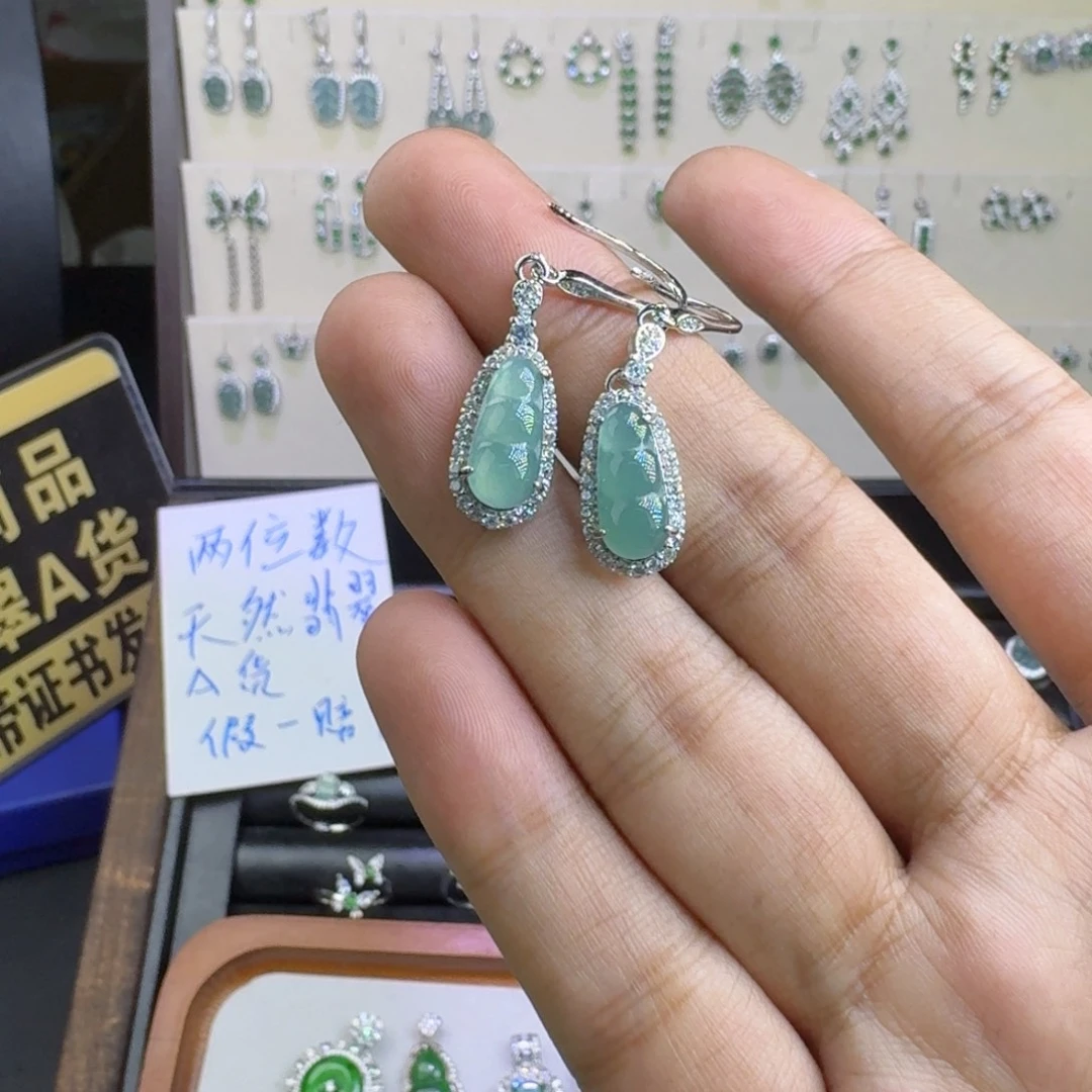 翡翠银S925镶嵌耳饰548