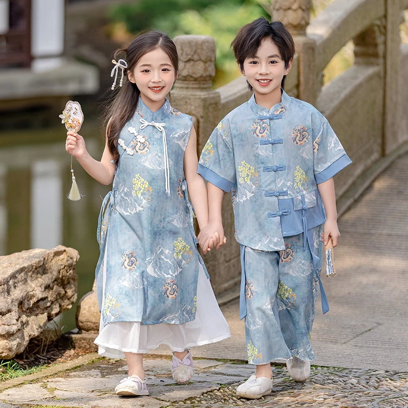 六一表演服儿童夏季中国风汉服古装唐装幼儿园新中式园服诗歌朗诵