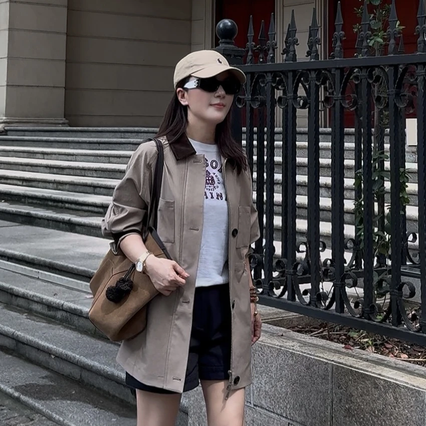 Manchenh"英伦腔调"进口特织小牛津纹理抗皱面料拼灯芯绒气质风衣