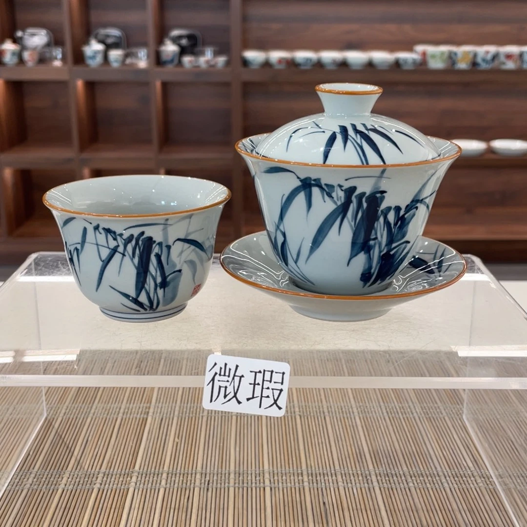 釉下手绘茶具微瑕