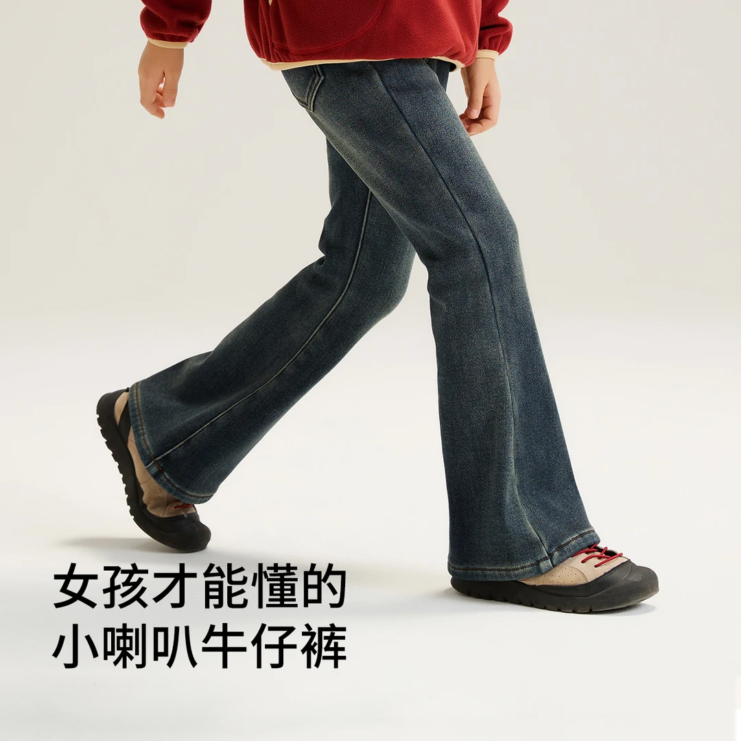 女童装加绒阔腿牛仔裤2025直筒新品儿童修身长裤中大童裤子