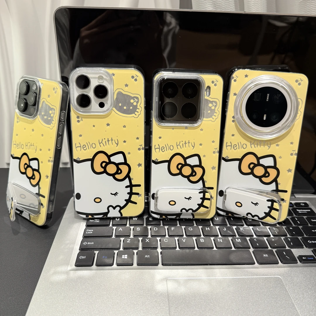 黄色可爱猫支架适用苹果/华为/荣耀/OPPO/VIVO/小米手机壳防摔