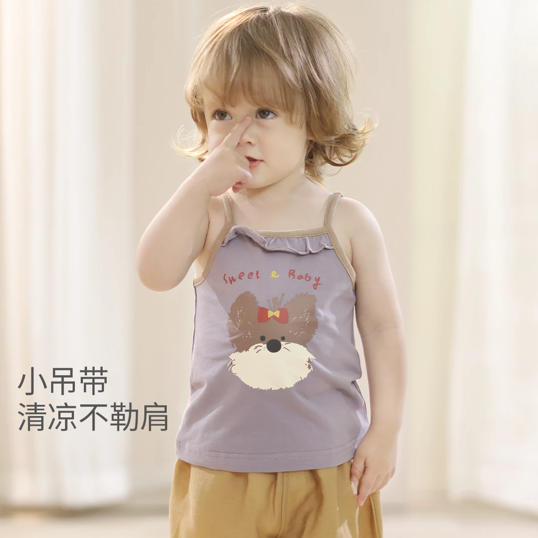 女童吊带背心夏季无袖薄款女宝宝T恤超萌可爱婴幼儿衣服儿童上衣