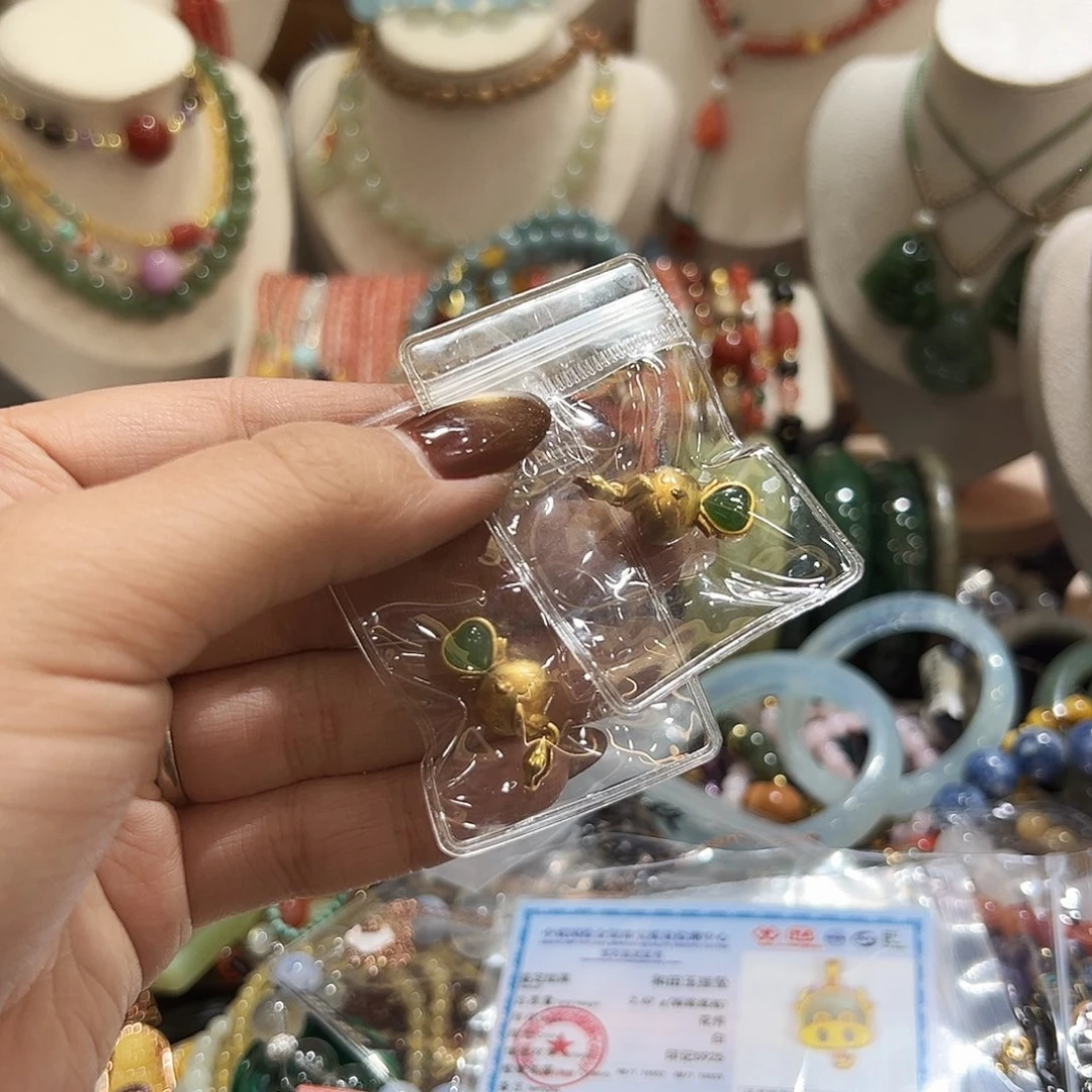 吊坠(不含链)银S925镀金镶嵌和田玉婧*