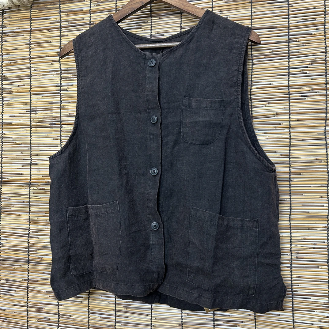 六一奶奶推荐 纯亚麻复古休闲做旧时尚百搭开衫马夹