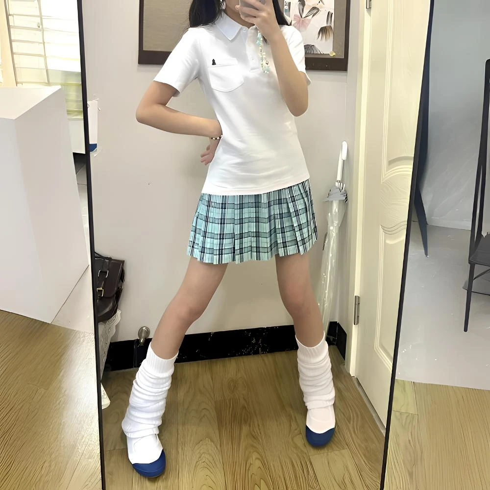 狗皮皮JK【小谷】原创POLO衫女夏季日系校供感基础款短袖刺绣T恤