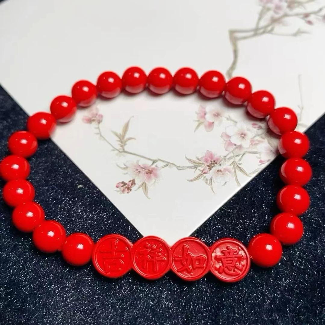 含辰砂工艺品高含量朱砂百搭爆款红砂手串单圈吉祥如意手链