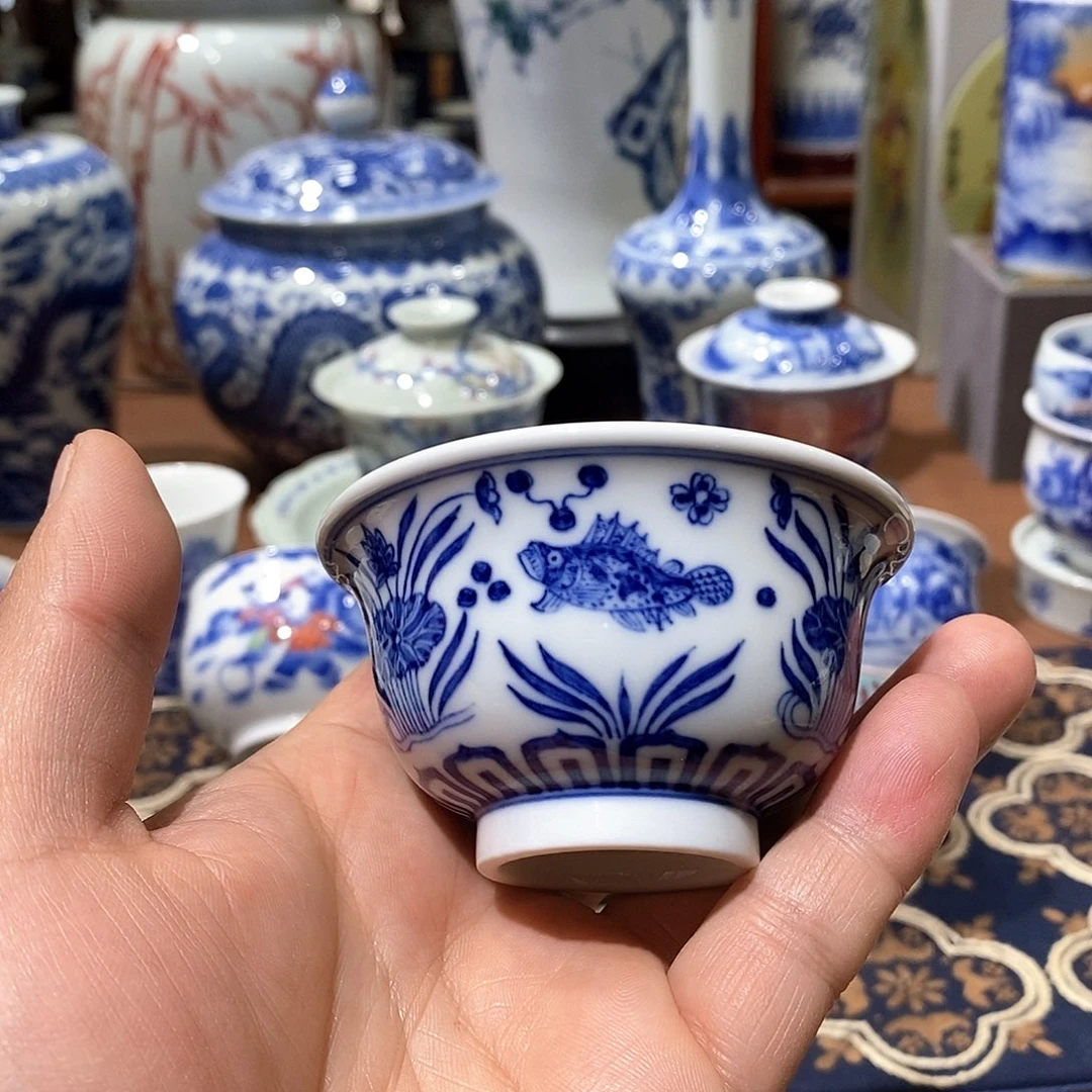 瓷片景德镇旭日堂微瑕鱼澡