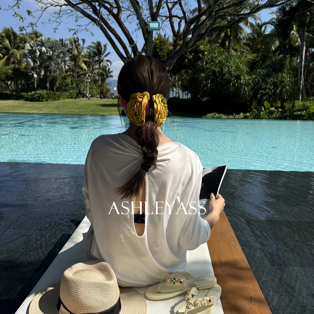 【ASHLEYASS】“湖水蓝”解构后背扭结镂空慵懒松弛感T恤LSS250129Y