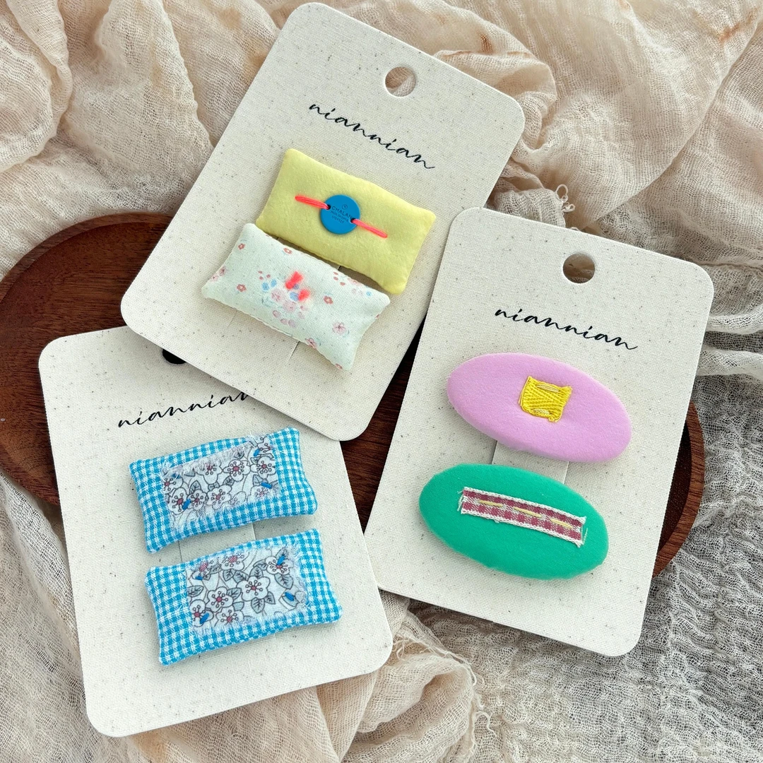 撞色韩系对夹可爱发饰BB夹新款甜美原创ins小香风布艺头饰不伤发