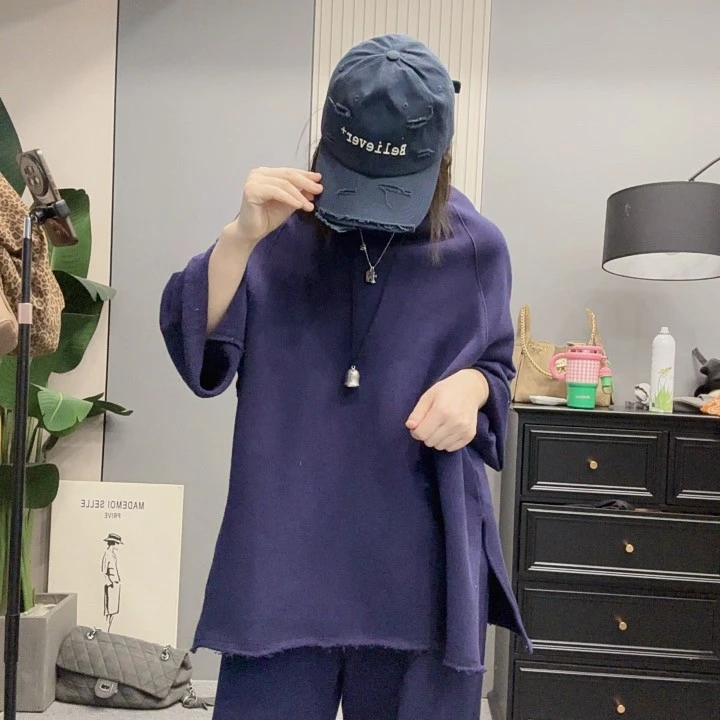 双双韩版宽松秋季新款休闲宽松百搭慵懒风上衣纯色长袖女士卫衣潮