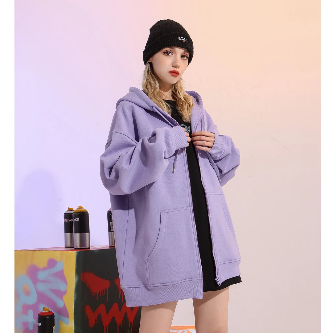 复古纯色连帽卫衣女春秋2025新款多巴胺长袖上衣宽松拉链开衫外套