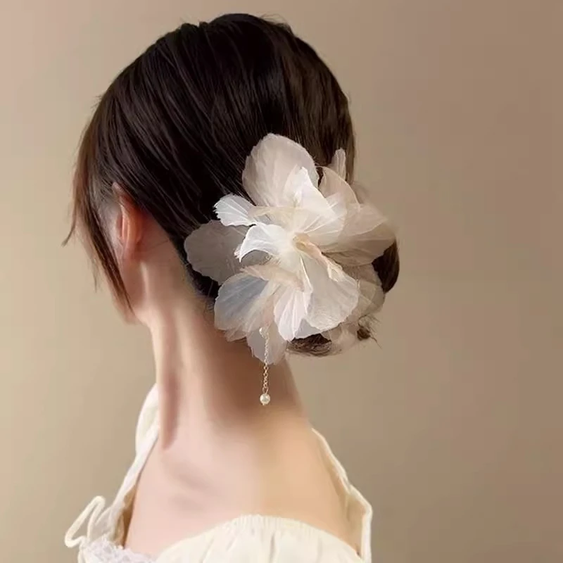 杨紫同款气质雪纺花朵流苏发簪高级感古风盘发钗2025年新款头发饰