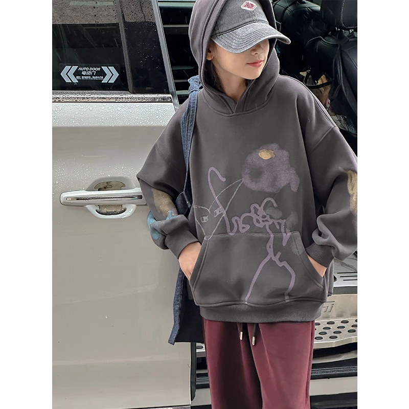 k27540孙小美晕染女童卫衣秋冬装新款儿童加绒加厚连帽上衣