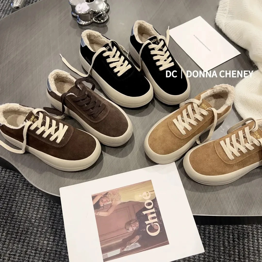 DONNA CHENEY加绒星星鞋2025冬真皮百搭保暖厚底擦色底休闲板鞋