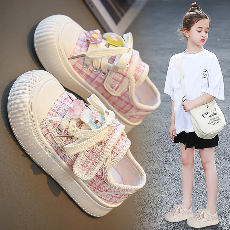 女童鞋帆布鞋2025新款夏季透气儿童软底运动鞋女孩时尚板鞋小学生