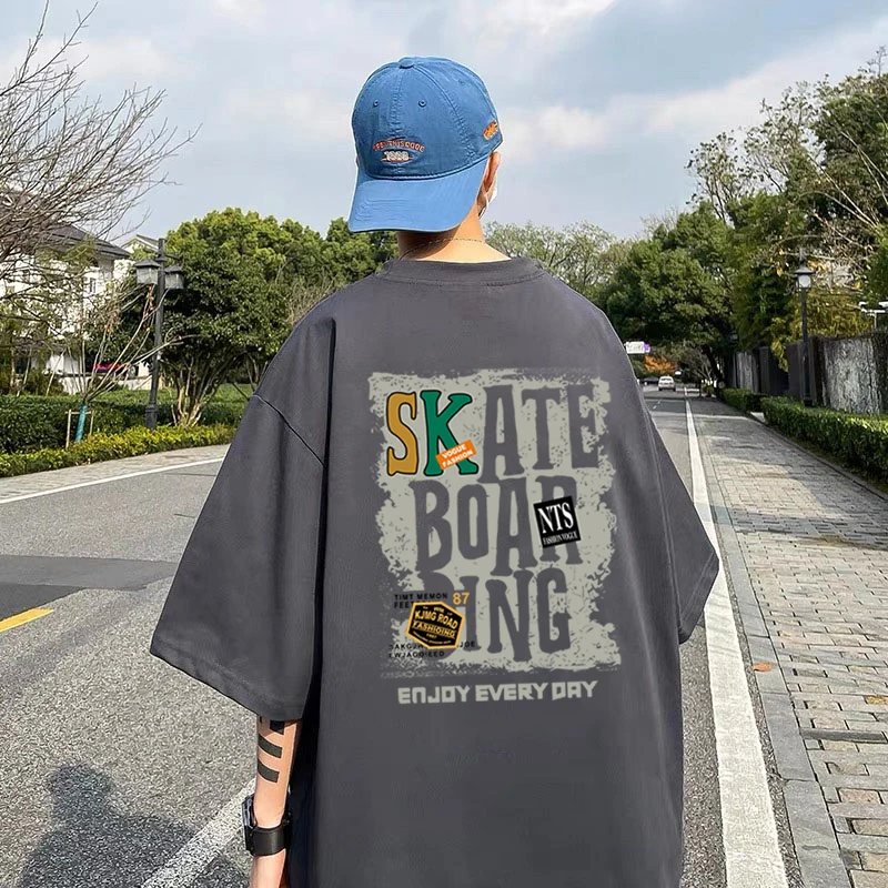 青少年纯棉短袖T恤男女宽松上衣潮牌情侣潮流学生港风休闲半袖衫