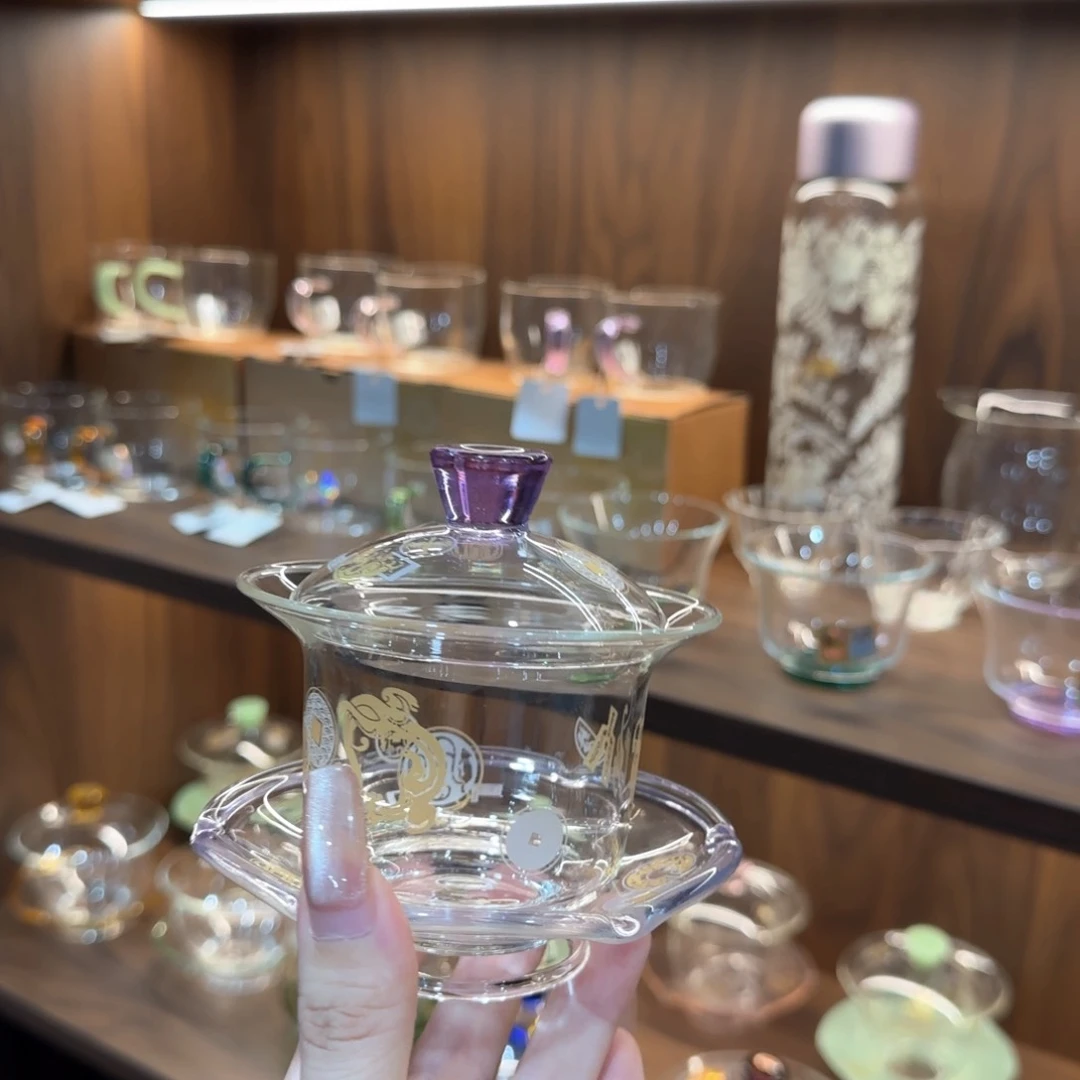 禾器瑞币纹禾荷盖碗浅紫色