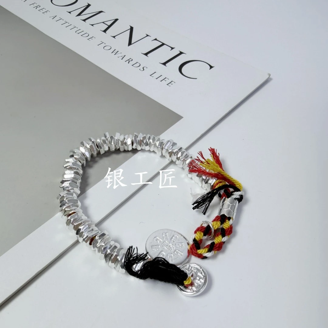 足银手链   A069日进斗金黄财神盘缠复古藏绳足银手链