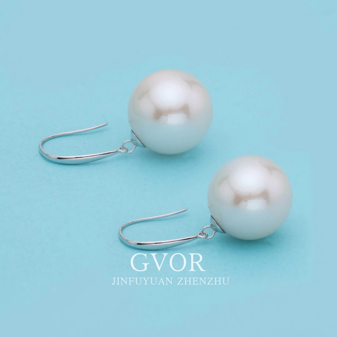 芈伽勒18K白经典款白色爆大珍珠耳钩 C543气质复古百搭