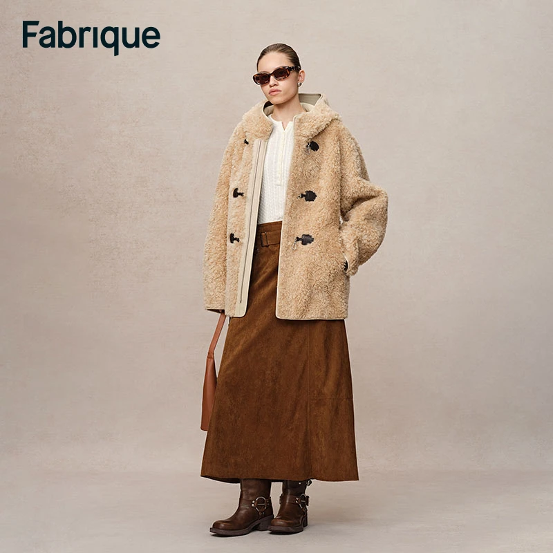 【达人专享】Fabrique糖炒栗子松绒系两面穿保暖羊羔毛连帽大衣