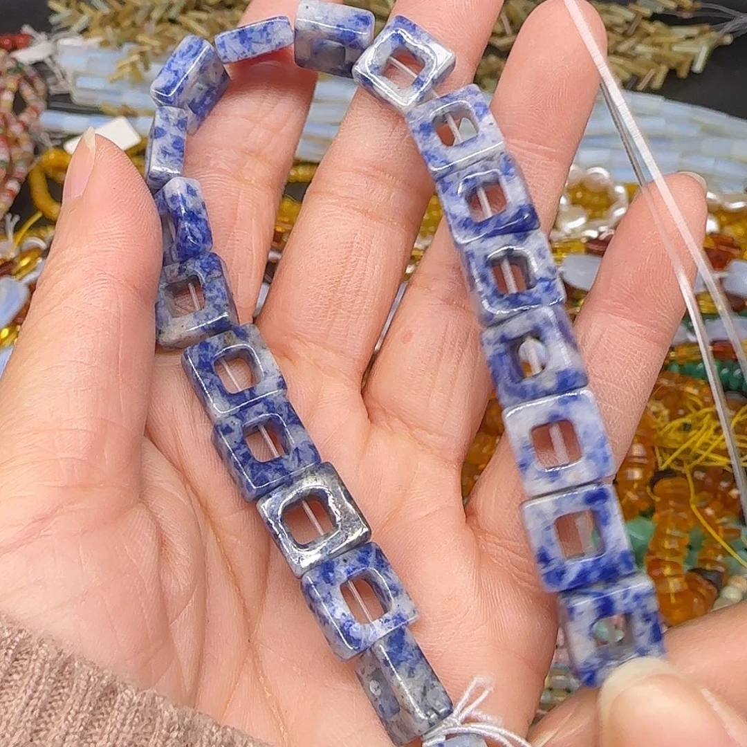 玛瑙/玉髓合金珠宝半成品蓝点石10mm方块半条