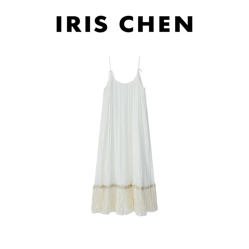 现货IRIS CHEN 流苏裙 2025春夏气质轻奢度假吊带连衣裙25LYQ229
