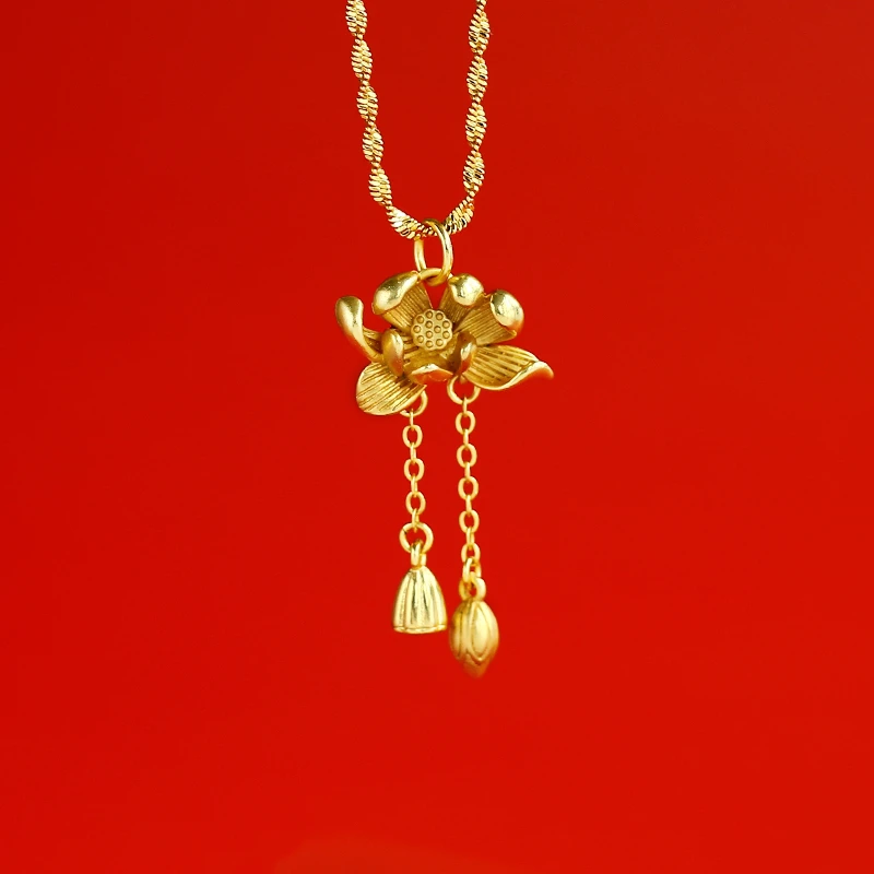 合金吊坠 【】轻奢大气时尚百搭国潮合金荷花吊坠（ZL73012）赠合金链